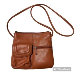 Tignanello Orange Brown Gen Leather Crossbody Bag